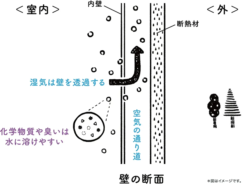 湿気を通す壁