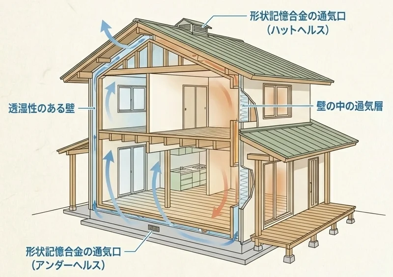 WB HOUSEの「呼吸する壁」イメージ図
